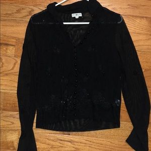Black Mesh Blouse with Detailing